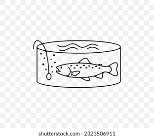 Fish farm or farming, rainbow trout in filtered pool, linear graphic design. Fish, fishing, animal, aquaculture, pisciculture and mariculture, vector design and illustration