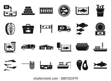 Fish farm icons set. Simple set of fish farm vector icons for web design on white background