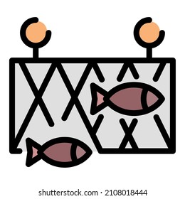 Fish Farm Net Icon. Outline Fish Farm Net Vector Icon Color Flat Isolated