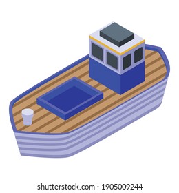 Fish farm ship icon. Isometric of fish farm ship vector icon for web design isolated on white background