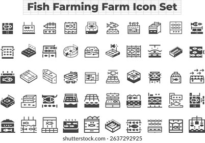Fish Farming Farm Icon Set. Fish icon set. Fish line icon vector collection. River fishing symbol, sign. Fish icon, seafood or farm water animal isolated flat design. Vector illustration.