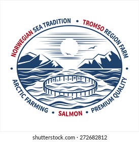 Fish Farming Label. Vector Illustration.