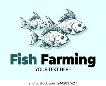 Fish farming or pisciculture creative logo. Three fish emblem. Growing fish element.