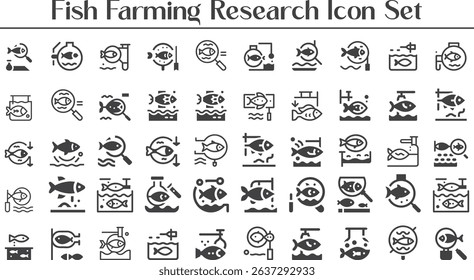 Fish Farming Research Icon Set. Sea fish farm nets. Cages for fish farming sea bream and bass Vector Set Design Creative and Modern Icon