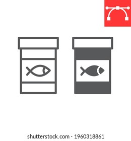 Fish feed line and glyph icon, pet shop and meal, fish food jar vector icon, vector graphics, editable stroke outline sign, eps 10