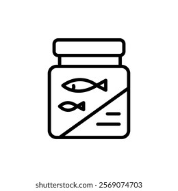Fish feed line icon, give food to the fishes. Simple symbol on white background.