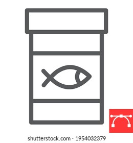 Fish feed line icon, pet shop and meal, fish food jar vector icon, vector graphics, editable stroke outline sign, eps 10