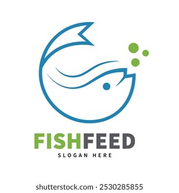 Alimentação de peixe que faz o modelo de logotipo da empresa com logotipo criativo em azul e verde cor no fundo branco. Elementos de modelo de design de ícone de logotipo de peixe. Usável para marca e logotipos comerciais. Logotipo do vetor