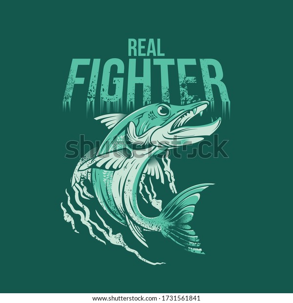 フィッシュファイター バラクダフィッシュのイラスト ロゴ釣りクラブ Tシャツデザインなどに使える のベクター画像素材 ロイヤリティフリー