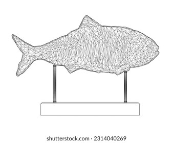 Fisch-figürlicher Wireframe aus schwarzen Linien einzeln auf weißem Hintergrund. 3D. Vektorgrafik.