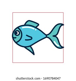 Fish fill style icon design Sea life ecosystem fauna ocean underwater water nature marine tropical theme Vector illustration