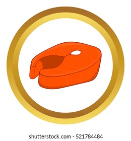 Fish fillet vector icon in golden circle, cartoon style isolated on white background