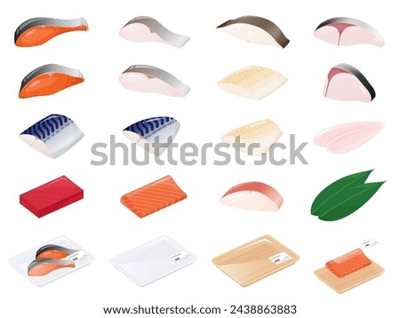 Fish fillet vector illustration material set