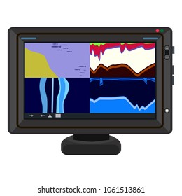 Fish finder chart plotter. Electronic equipment for fishing. Vector illustration isolated on white background.