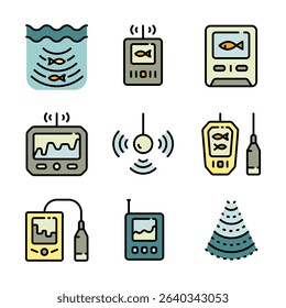 Fish finder color icon. Fish searching. Depth finder. Digital echo sounder vector icon for web design isolated on white background