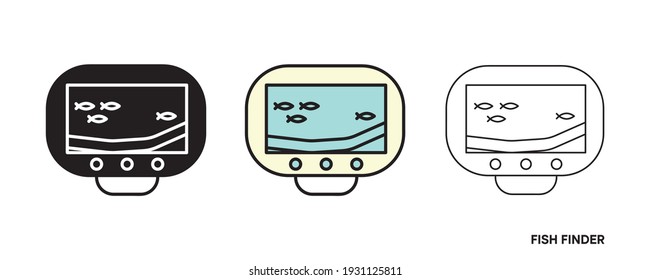 Fish finder device icon set. This icon is the fish locating device icon symbol. Editable icon set. Fishing club or online web shop creative vector line art.