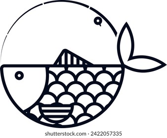 Fish with fins and silhouette of a fishing rod