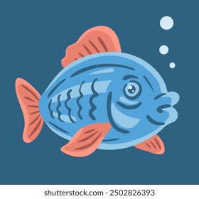 Fish with fins underwater. Marine life and fishing. Nature and wildlife. Picture for children. Cartoon vector illustration