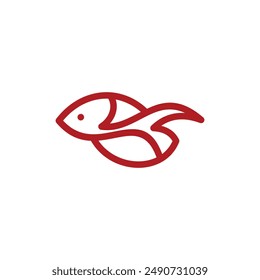 Fish Fire line modern logo design, logotype element for template