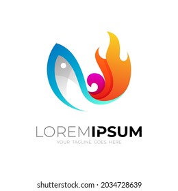 Fish and fire logo combination, restaurant icons