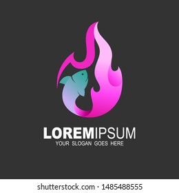 Fish with fire logo template, Fast food and fishing illustration, grilled fish icon , Restaurant logo
