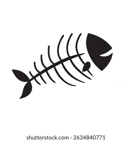 Icono de la silueta del pescado y de la espina de pescado aislado en el fondo blanco. Ilustración plana simple