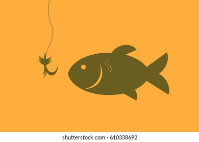 fish and fishing hook with fly