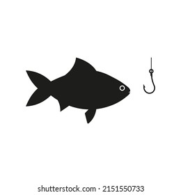 Fish with fishing hook icon. Vector.