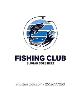 Fish fishing with hook and loose bait and string logo design