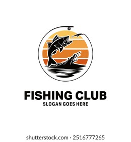 Fish fishing with hook and loose bait and string logo design