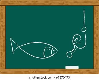 fish, fishing hook and worm