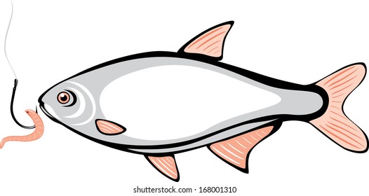 Fish and fishing hook with a worm. Vector