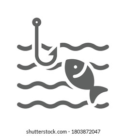 Fish, fishing icon. Gray vector on isolated white background