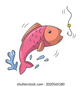 fish and fishing line Colored vector illustration with simple hand drawn sketching style