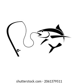 fish fishing logo with silhouette style