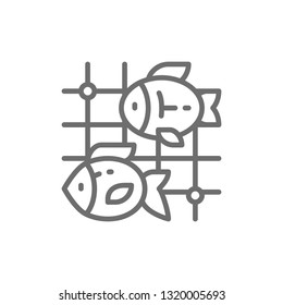 Fish in fishing nets line icon.