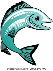 Fish Fishing Realistic Fish Black Line Art Green Gradient Color Drawing Illustration