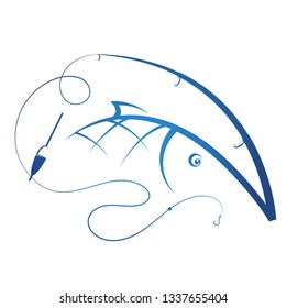 Fish and fishing rod with a float silhouette
