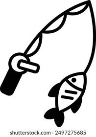 A Fish and fishing rod icon in line style.