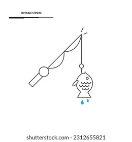 Fish And Fishing Rod Icon Vector Design.