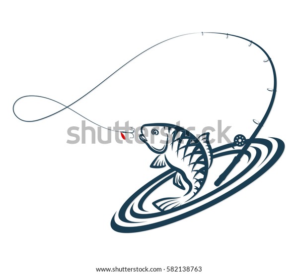 Fish Fishing Rod Jumping Silhouette Stock Vector (Royalty Free) 582138763