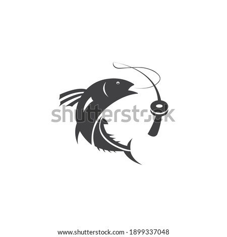 Fish and fishing rod logo in simple vector design