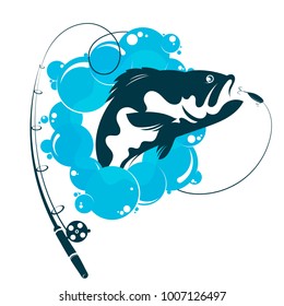 Fish and fishing rod vector symbol