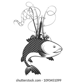 Fish and fishing tackle silhouette