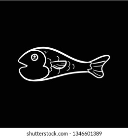 fish flat black doodle icon vector 