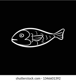 fish flat black doodle icon vector 