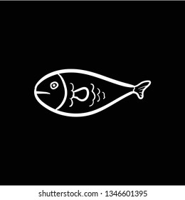 fish flat black doodle icon vector 