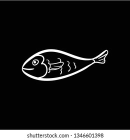 fish flat black doodle icon vector 