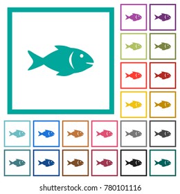 Fish flat color icons with quadrant frames on white background