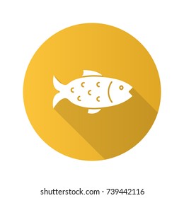 Fish flat design long shadow glyph icon. Angling. Vector silhouette illustration